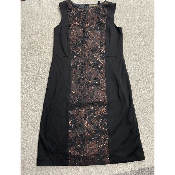IMAN Dresses & Skirts - Iman Women's Size XS Floral Sleeveless Lace Sheath Dress Black Brown Cocktail